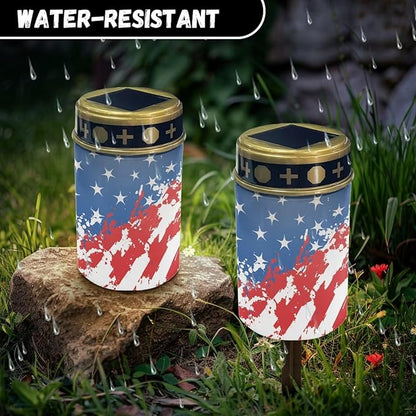 Outdoor Garden Solar Lights American Flag Waterproof Solar Powered Lights Multipurpose Memorial Cemetery Decorations