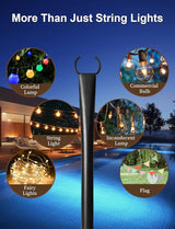 4 Pack String Light Poles for Deck, 5Ft Heavy-Duty Metal Deck Light Poles for Outside with Fixing Clips, Lighting | Lumora