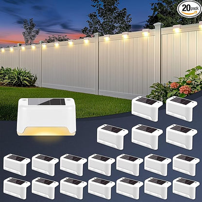 Solar Deck Lights Outdoor Waterproof, Solar Powered Fence Lights for Outside Stairs, Step, Yard, Patio, Garden and Pathway Decor(Warm White) 20Pack