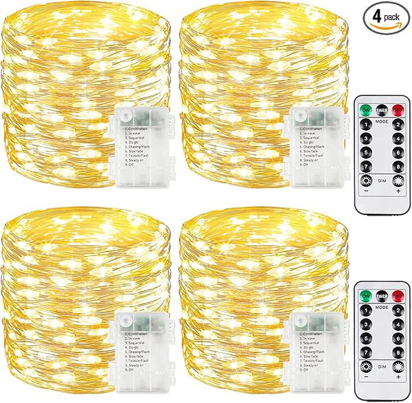 4 Pack Christmas Fairy Lights Battery Operated with Remote, Each 33FT 100LED Waterproof Twinkle Lights with Timer | Lumora
