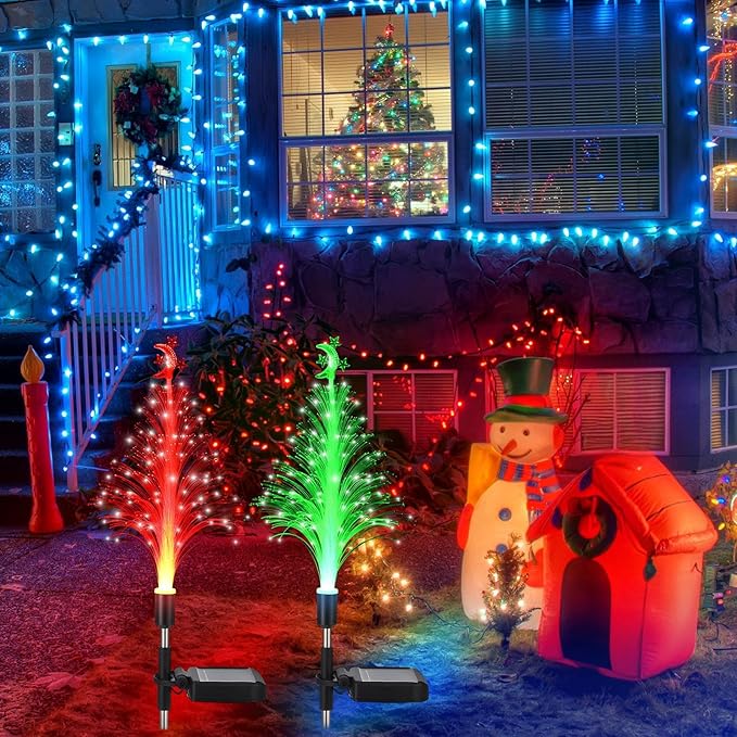 Baquler 2 Pcs Solar Christmas Tree Garden Stake Lights Outdoor Christmas Tree Lighted Yard Decorations Multicolor | Lumora