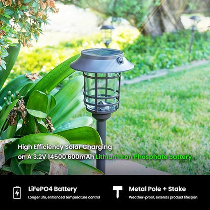 Mesh Linkable Series 4-Pack Solar LED Security Pathway Light w/ LiFePO4 Battery, 300LM, Auto-linking, 110°x16 ft Motion Detection, CCT 3000K/4000K/5000K, 4-Channel Settings, Stainless Steel