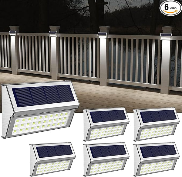 ROSHWEY Solar Lights Outdoor 6 Pack 30 LED Deck Lights Solar Powered Waterproof Outside Stair Light Fence Post Lamp | Lumora