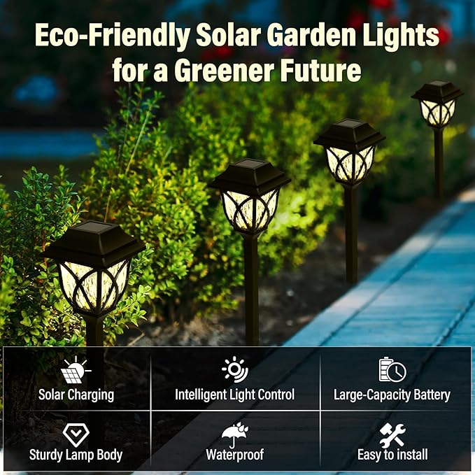 Solar Lights Outdoor Waterproof - Garden Powered for Yard, Driveway, and Pathway - Durable Stainless Steel Outdoor Solar Lights for Garden, Lawn, and Patio(Warm White,6Pack)