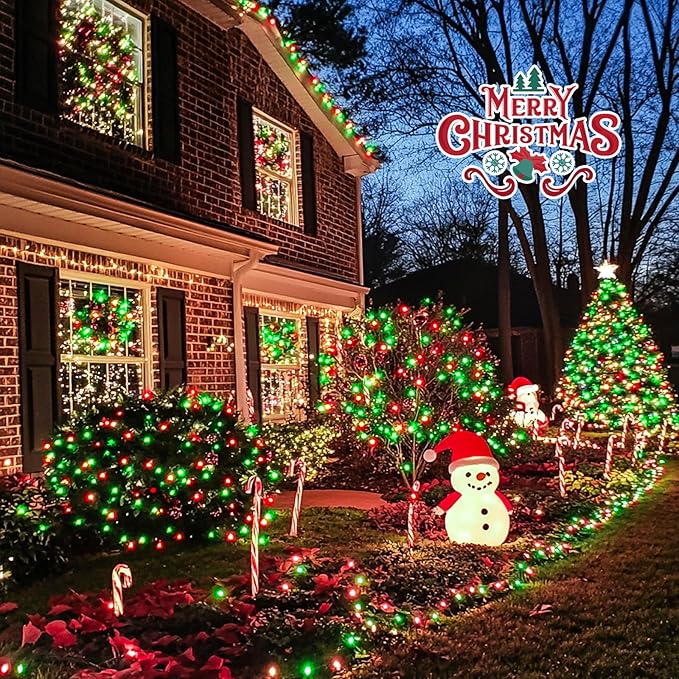 JMEXSUSS 200 LED Red White and Green Christmas Lights Outdoor, 66ft String Lights Indoor Clear Wire, Christmas Tree | Lumora
