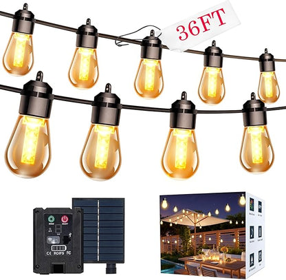 Honche Solar Outdoor Party Lights Waterproof LED IP66 with 15 Edison Bulb Warm White String Lights Patio Lights for Christmas Camping Wedding Birthday Backyard Gazebo Party Decor
