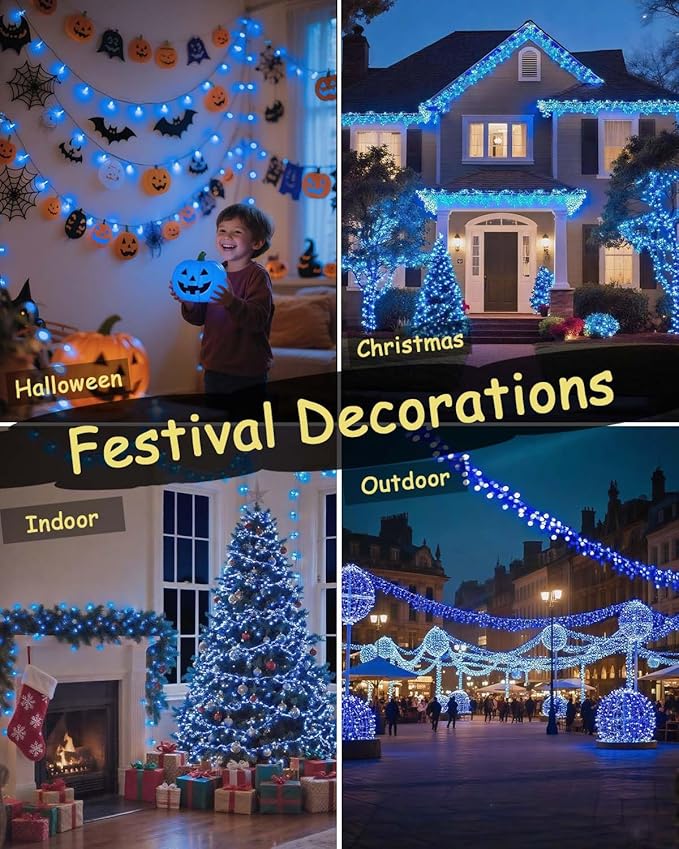 580 LED String Lights, 196FT Indoor Outdoor Fairy Lights, Waterproof Twinkle Christmas Decorations Lights with Remote for Bedroom Outside Tree Garden Patio Camping Wedding Party Décor, Blue