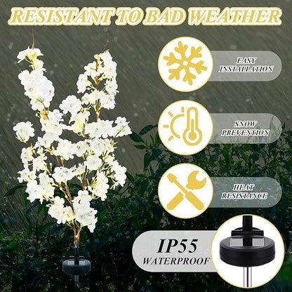 VIHOSE 2 Pack Spring Flowers Solar Stake Lights Outdoor Decor Waterproof Artificial Cherry Solar Lights for Outdoor Garden Yard Pathway Home Wedding Decor