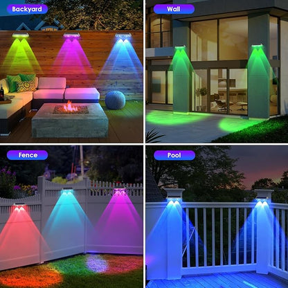 8 Pack Solar Fence Lights Outdoor - Warm White & RGB 6 Color, Dusk to Dawn Deck Light, Solar Powered Light Outdoor IP65 Waterproof, Solar Garden Lights for Outside/Backyard/Railing/Step/Patio/Wall