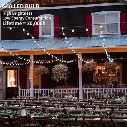 40FT LED Outdoor String Lights Waterproof, G40 LED Globe Outdoor Lighting for Patio with 27 Edison Vintage Shatterproof Bulbs, Connectable Backyard Lights for Garden, Bistro, Porch, Cafe