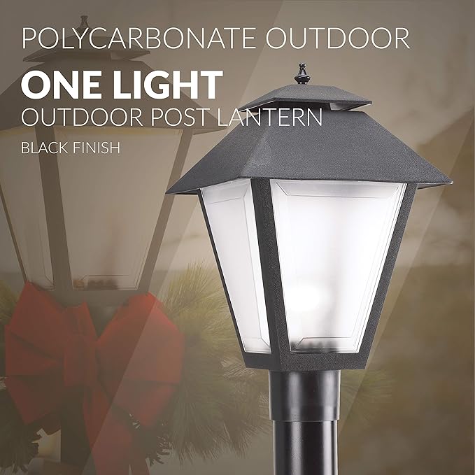 Generation Lighting 82065-12 Polycarbonate One-Light Outdoor Post Lantern Outside Lighting, Black Finish | Lumora