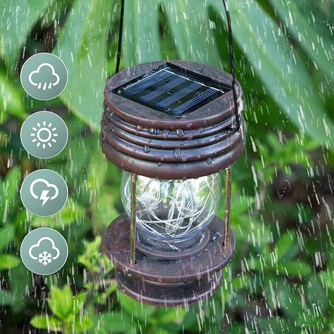 Hanging Solar Lights Outdoor - Solar Powered Waterproof Landscape Christmas Lanterns with Retro Design for Patio, Yard, Garden and Pathway Decoration (Warm Light) (2, 5.5" Fairy LED)