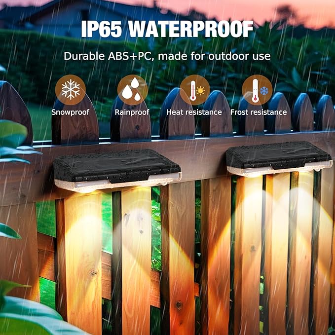 Solar Fence Lights, 8-Pack Solar Deck Lights Outdoor IP65 Waterproof, Fence Light Solar Powered for Fence, Deck, Porch, Backyard, Pathway, Garden - 8 Colors, RGB