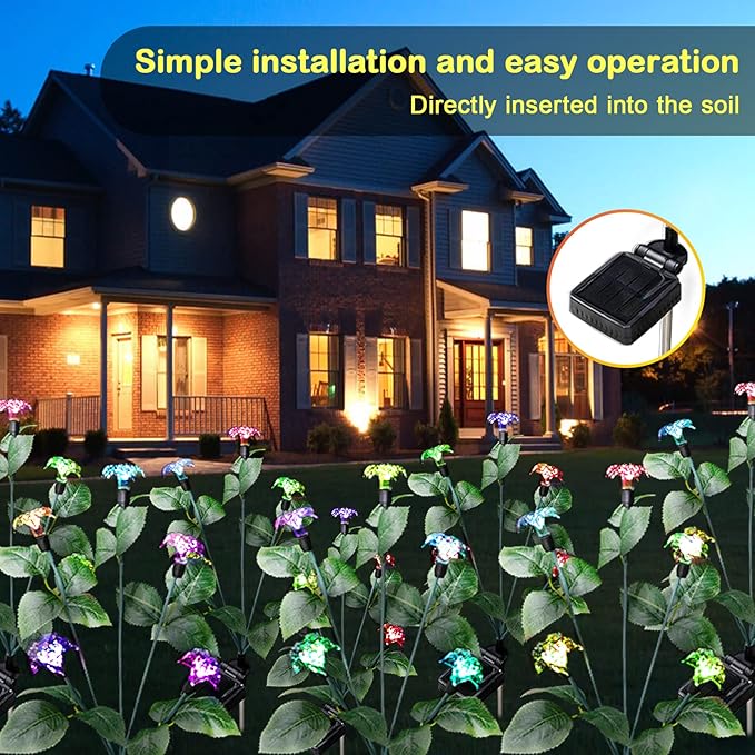 Solar Garden Lights Outdoor Christmas Decor 4 Pack Solar Outdoor Lights Waterproof 7 Color Changing LED Lights 5 Head Solar Flower Lights for Yard Patio Pathway Decoration
