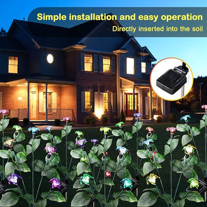 Solar Garden Lights Outdoor Christmas Decor 4 Pack Solar Outdoor Lights Waterproof 7 Color Changing LED Lights 5 Head Solar Flower Lights for Yard Patio Pathway Decoration