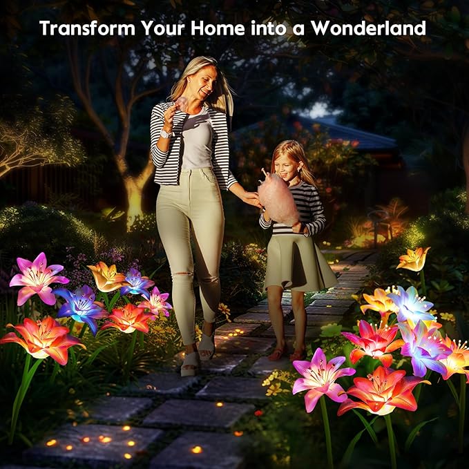 6 Pack Solar Flowers Outdoor Waterproof with Lily Solar Garden Lights for Outside for Yard Pathway Home Decor Enthousiasts, Gifts for Mother