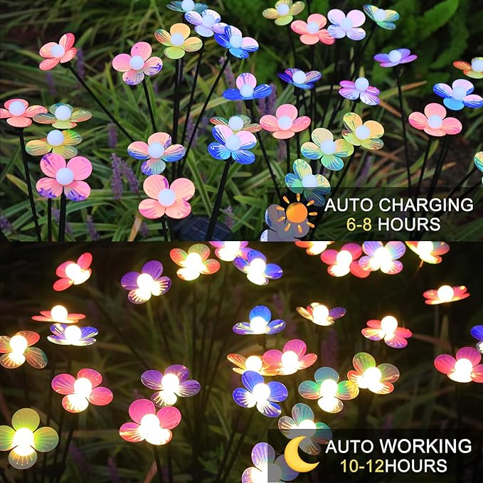 Solar Flower Lights Outdoor Waterproof 2 Pack of 32 LEDs Garden Solar Firefly Lights Decorative for Garden, Yard, Backyard