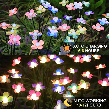 Solar Flower Lights Outdoor Waterproof 2 Pack of 32 LEDs Garden Solar Firefly Lights Decorative for Garden, Yard, Backyard