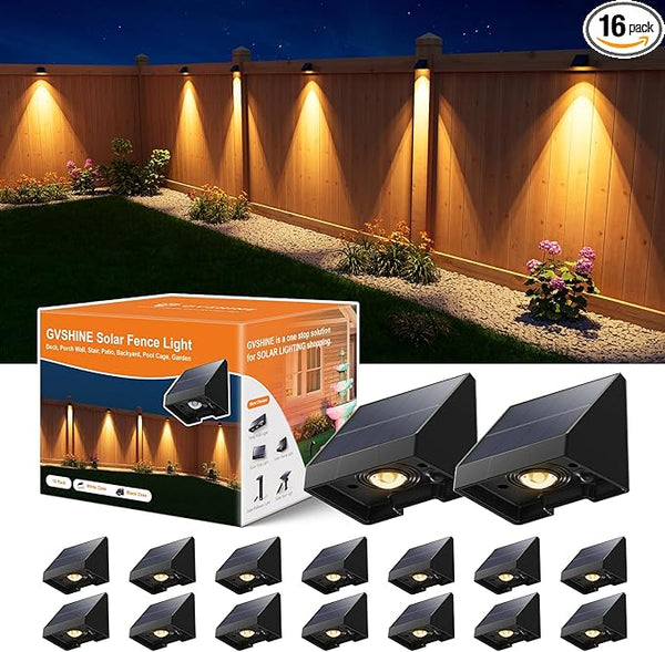 16 Pack Decoration Solar Powered Fence Lamps Outdoor Waterproof with Warm White LED Spot, for Outside Stair, Gate | Lumora