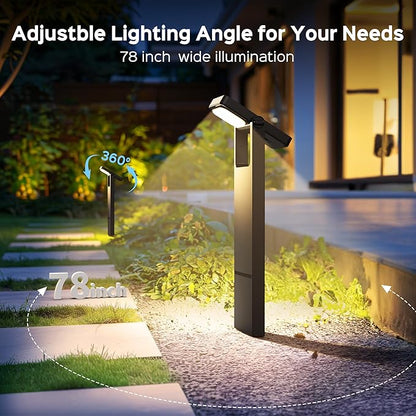 360° Adjustable Panel Solar Pathway Lights Outdoor 4 Pack + 3 Color in 1 Solar Pathway Lights Outdoor 8 Pack
