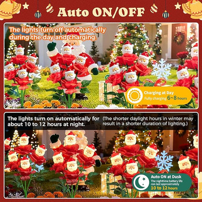 2 Packs Christmas Rose Solar Garden Light with Santa Claus, 27.4 Inches Garden Solar Light Outdoor for Christmas Decoration, Auto ON/Off, IP65 Waterproof, Suitable for Courtyard, Pond, Walkway