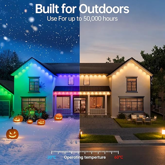 Permanent Outdoor Lights 350ft RGB+IC Outdoor String Lights App Control IP67 Waterproof,120 Scene Modes Decorations | Lumora