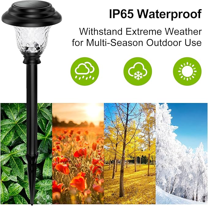 Glass Solar Lights Outdoor waterproof, 4 Pack Super Bright Solar Pathway Lights, Up to 12 Hrs Long Last Auto On/Off Garden Lights Solar Powered, Stainless Steel LED Light For Yard Landscape Cool White