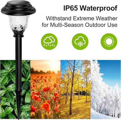 Glass Solar Lights Outdoor waterproof, 4 Pack Super Bright Solar Pathway Lights, Up to 12 Hrs Long Last Auto On/Off Garden Lights Solar Powered, Stainless Steel LED Light For Yard Landscape Cool White