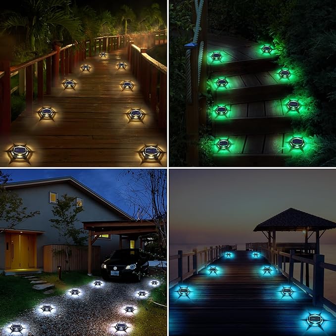 Solar Deck Light Outdoor, 6 Pack 9 Colors in 1 Solar Driveway Dock Lights, IP67 Waterproof Solar Powered Outdoor | Lumora