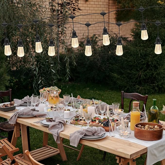 AWQ 60 FT Outdoor String Lights Commercial Grade Vintage Shatterproof Bulbs Weatherproof Patio String Lights for Wedding, Party, Holiday, Christmas, Birthday, Gathering Decoration (Warm)