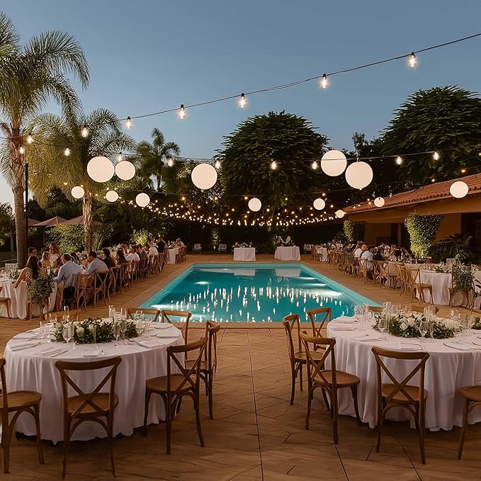 Yescom 200Ft Outdoor String Lights with 2PCS 10Ft Light Poles 59 1/12Ft Steel Cable,104 Shatterproof ST38 Vintage Edison Bulbs Waterproof Dimmable 2700K for Commercial Grade Wedding Event Party
