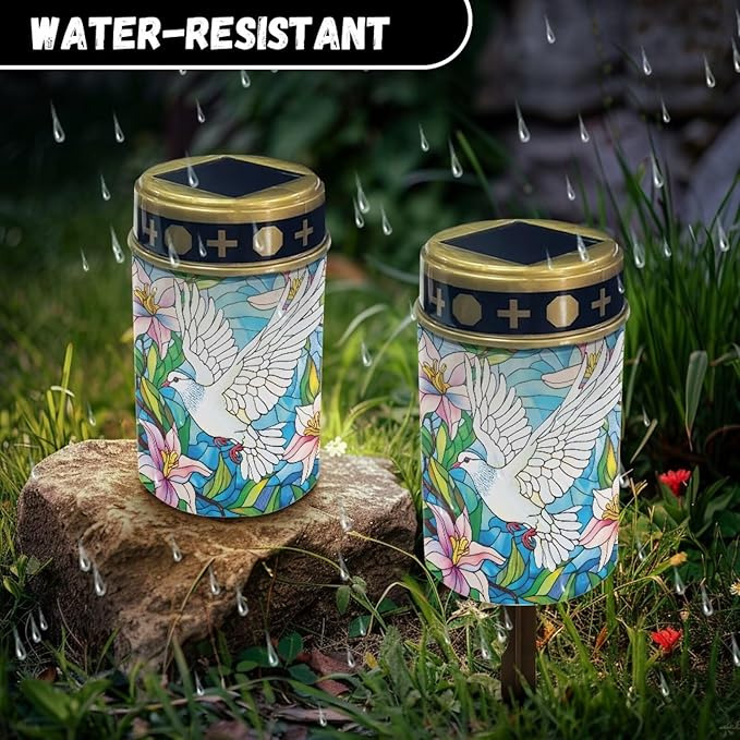 Solar Garden Lights, Pigeon Floral Pattern Outside Waterproof Light for Garden Yard Pathway Cemetery Grave Decor for Night Path Lights
