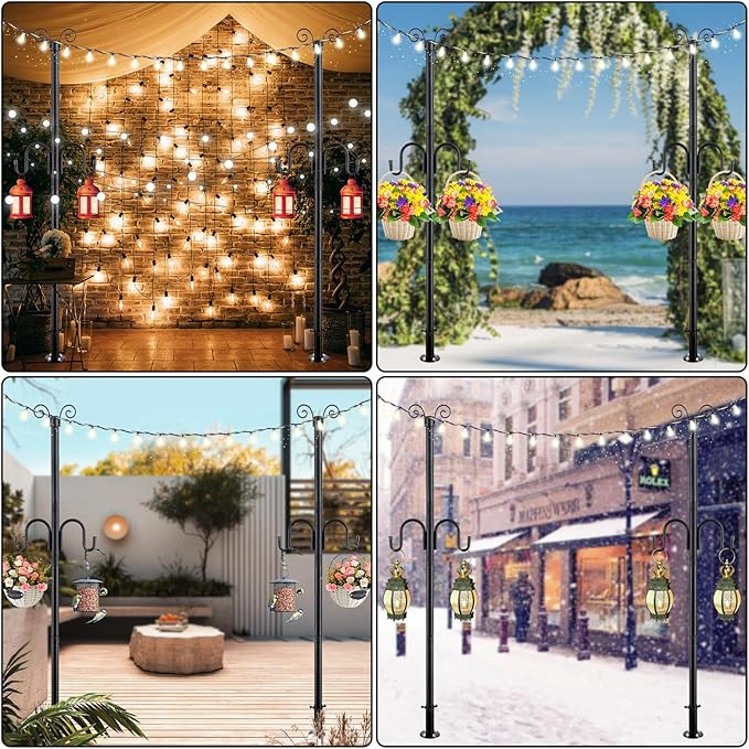 String Light Poles for Outside, 10FT Heavy Duty Outdoor String Light Pole Stand with Shepherd Hooks for Wood Deck | Lumora