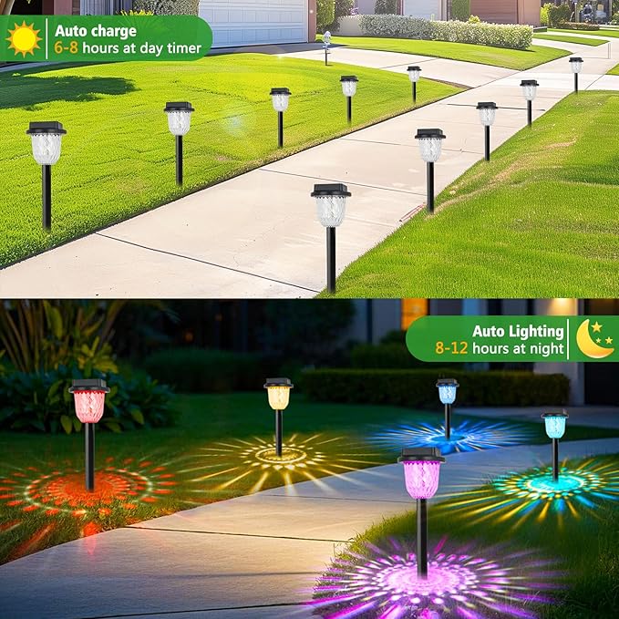 echosari 6 Pack Christmas Color Changing Solar Lights Outdoor Pathway, Dynamic Multicolor & Warm White Waterproof Solar Garden Lights Path Lights for Landscape Driveway Walkway Lawn