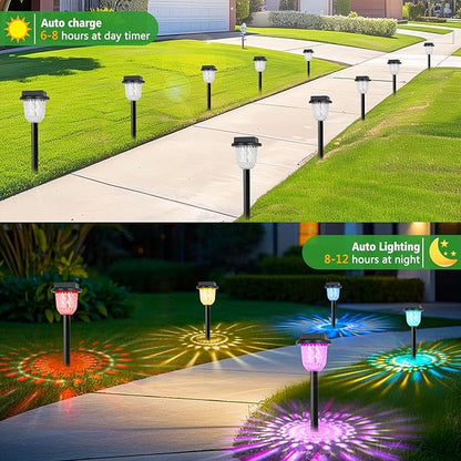 echosari 6 Pack Christmas Color Changing Solar Lights Outdoor Pathway, Dynamic Multicolor & Warm White Waterproof Solar Garden Lights Path Lights for Landscape Driveway Walkway Lawn