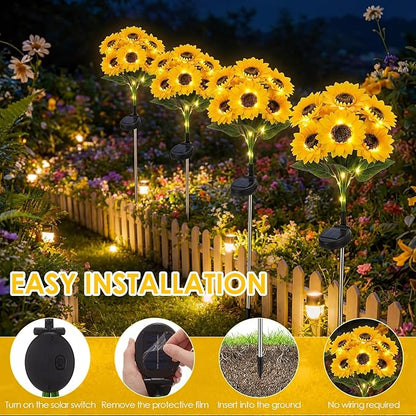 VIHOSE 4 Pack Sunflower Solar Lights with 24 Sunflowers 45 LED Ip65 Waterproof Outdoor Stake Lights with Upgraded Solar Panel for Yard Patio Landscape Lawn Garden Decor for Mom Grandma Birthday Gifts