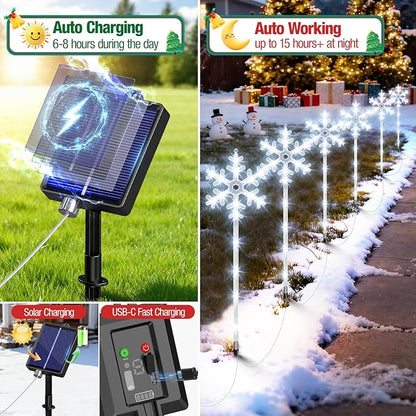 Solar Lights Outdoor Christmas Decorations 12 Pack - 192 LEDs Solar Christmas Snowflake Pathway Lights Outdoor with Remote & 8 Lighting Modes, Waterproof Xmas Lights for Garden Yard, Cool White