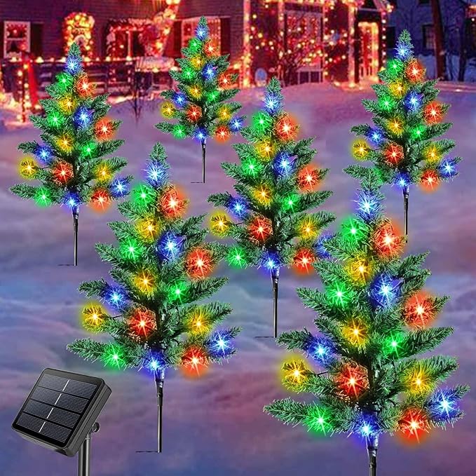 Homeleo 6-Pack Solar Small Christmas Trees for Outdoor Decorations, 120 LED Artificial Prelit Christmas Tree, Solar | Lumora
