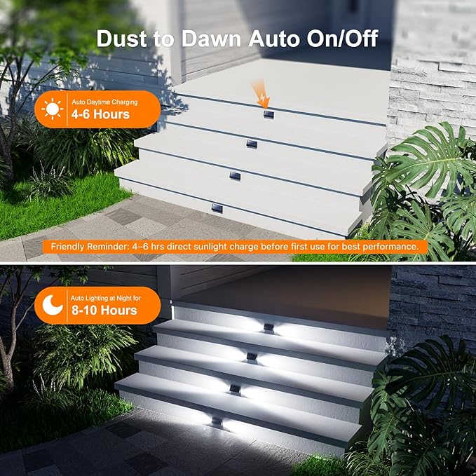 6 Pack Solar Powered Step Lights Outdoor Waterproof LED for Outside Deck Stair Safety Decorative Lamp for Porch | Lumora