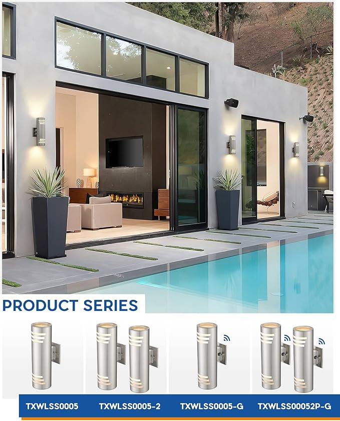 TENGXIN Outdoor Wall Lights,Exterior Wall Light Fixture with Stainless Steel Cylinder,Waterproof. | Lumora
