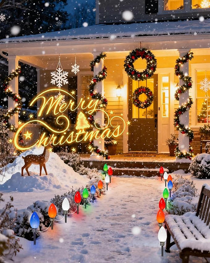 IDEAALS 10 Pack Jumbo Multicolor Plug in C9 Christmas Lights Outdoor，LED Pathway Lights Waterproof, Strawberry Light Christmas Decorations Outdoor for Walkway Party Patio Garden Lawn Yard Decor
