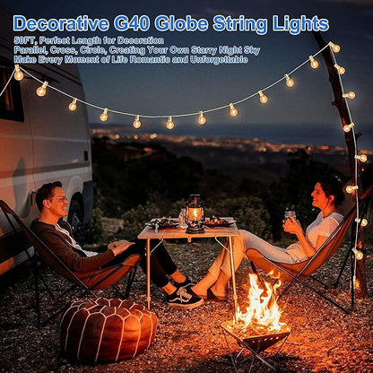 Abeja 50FT G40 LED Globe String Lights, Outdoor Patio String Lights with 50+2 Dimmable Shatterproof Bulbs, Backyard Outdoor Hanging Lights, Bistro Waterproof for Balcony Party Wedding, White Wire