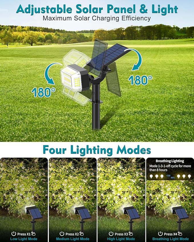 102 LEDs Solar Spot Lights Outdoor, [ 4 Modes/8 Pack] Solar Spotlights Waterproof IP65, Adjustable Light & Panel | Lumora