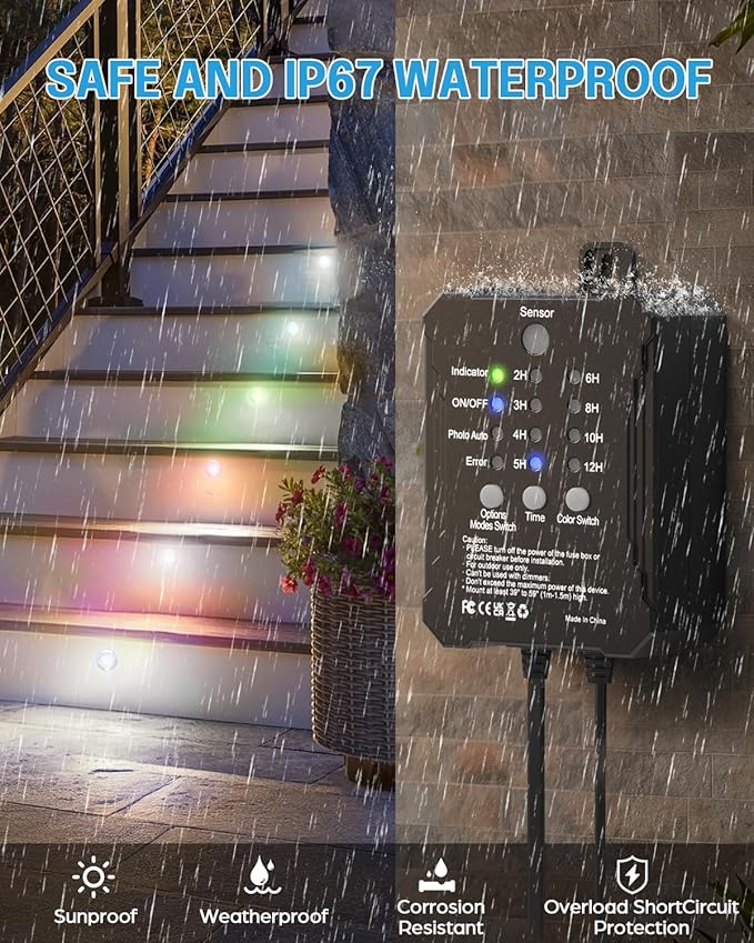 HIBOITEC RGB Deck Lights Kit with Low Voltage Transformer Timer and Photocell Sensor Outdoor IP67 Waterproof for | Lumora