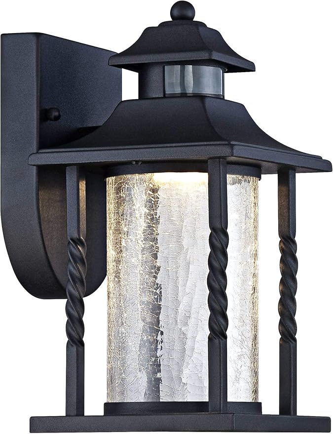 John Timberland Westray Outdoor Wall Light Fixture LED Black Lantern 11 1/2" Clear Crackled Glass Motion Sensor | Lumora