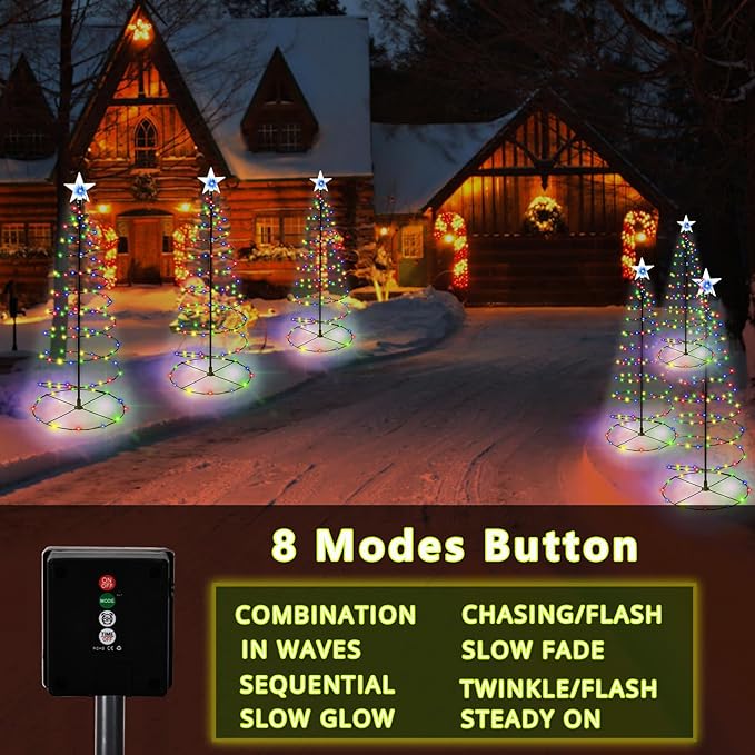 Outdoor Christmas Decorations, 2 Pack 29'' Spiral Solar Christmas Tree Lights, 8 Modes Solar Pathway Lights, Waterpoof Light up Prelit Xmas Tree for Garden Patio Yard Walkway Driveway（multicolor）