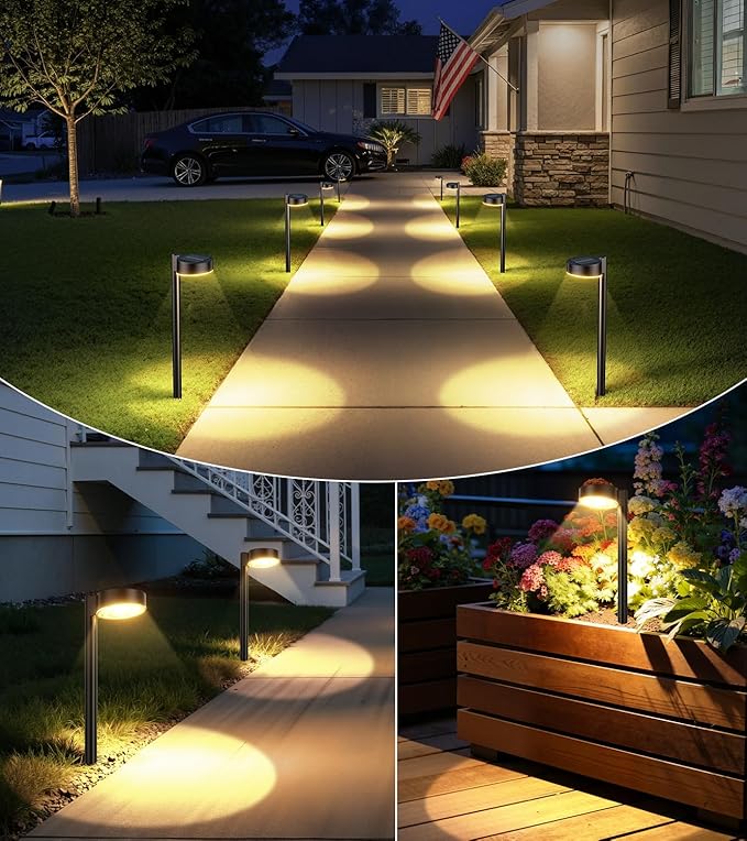 Solar Pathway Lights Outdoor, 4 Pack Waterproof Path Light with Bigger LED Spot Lens，Bright Up to 15 Hrs Pathway Light for Walkway Driveway Yard Garden Patio