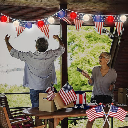 8.5FT Lantern String Lights, Red White and Blue Nylon Lanterns with 10 Mini Incandescent Bulbs, Plug in Connectable Outdoor Patio Lights for Independence Day President Memorial Day