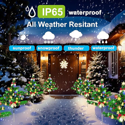 Solar Christmas Tree Pathway Stake Lights, 4 Pack Outdoor Christmas Tree Decorations, Multicolor 8 Lighting Modes Waterproof Solar Powered Lights for Outside Garden Yard Cemetery Xmas
