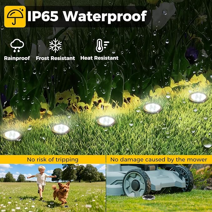16 Pack Solar Ground Lights Outdoor, 8 LED Mini Flat Solar Disk Lights, IP65 Waterproof Anti-Rust Disc Light | Lumora